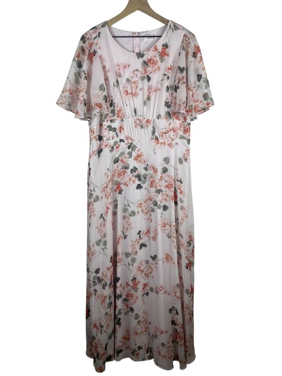 Calvin Klein Dresses & Skirts - Calvin Klein Floral Maxi Dress With Flutter Sleeves Size 14 100% Polyester Pink